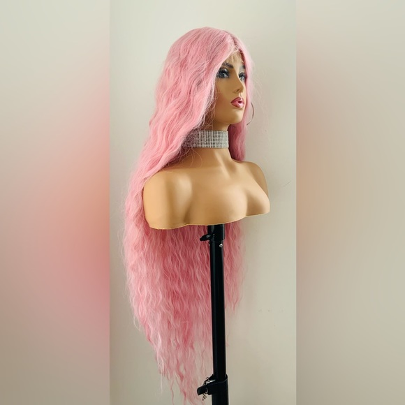 Long Pink Premium Fiber Lace Front Wig for Fashion/Cosplay/Gaming & More! 🌸 - Picture 3 of 9